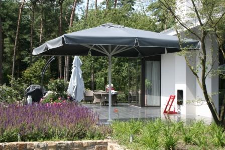 Jumbo Parasol + voet - 4 meter vierkant Grijs